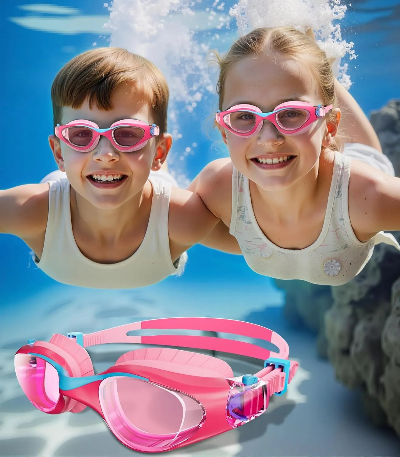 Swim Goggles for Kids 6-14, Anti-Fog UV Protection Clear Swimming Goggles, Leakproof Pool Swim Goggles for Boys Girls