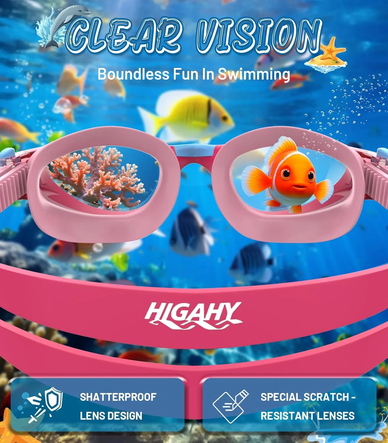 Swim Goggles for Kids 6-14, Anti-Fog UV Protection Clear Swimming Goggles, Leakproof Pool Swim Goggles for Boys Girls