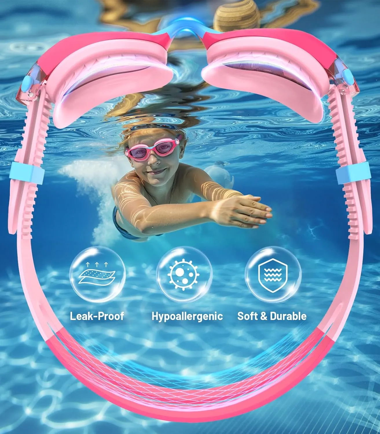 Swim Goggles for Kids 6-14, Anti-Fog UV Protection Clear Swimming Goggles, Leakproof Pool Swim Goggles for Boys Girls