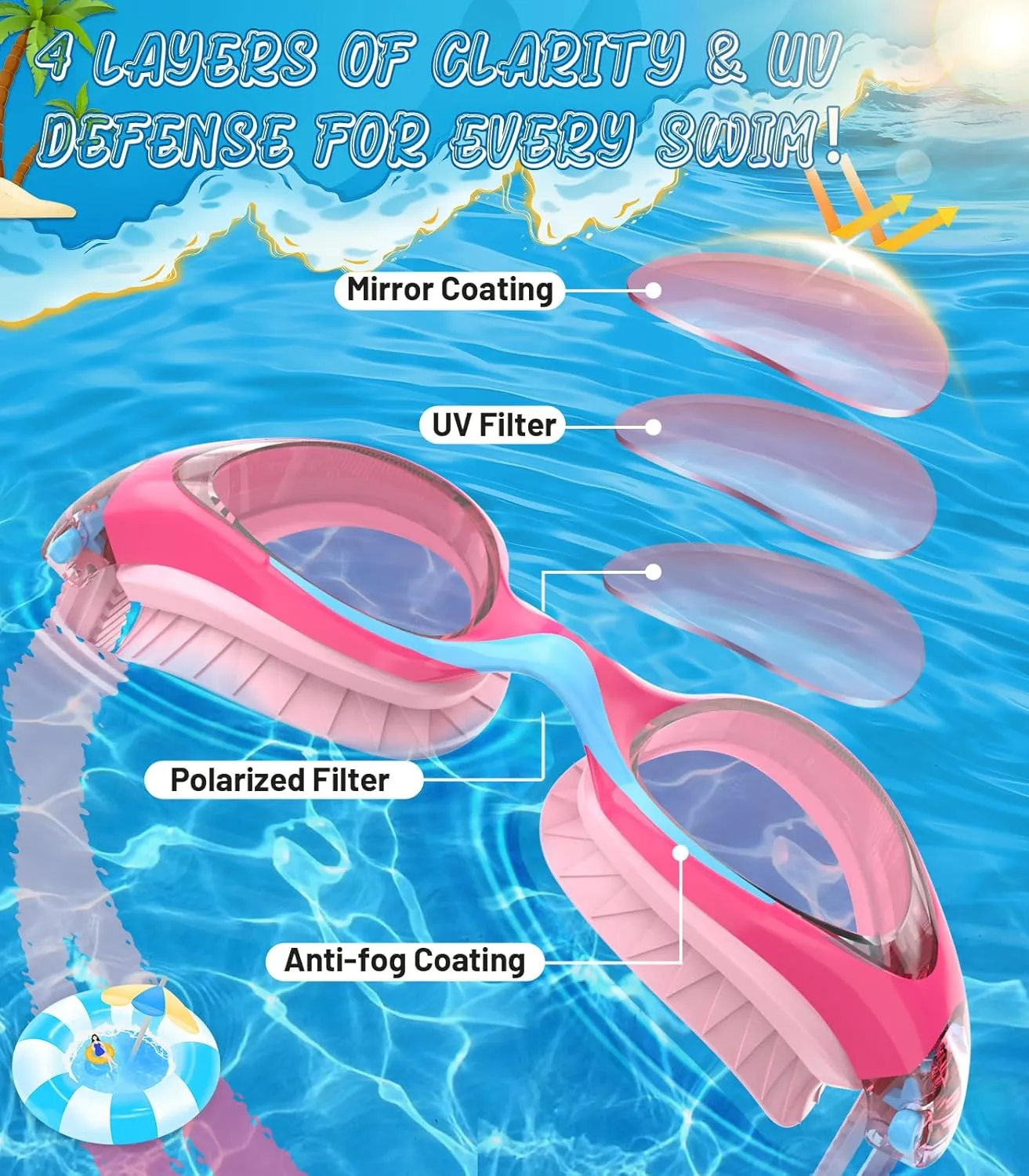 Swim Goggles for Kids 6-14, Anti-Fog UV Protection Clear Swimming Goggles, Leakproof Pool Swim Goggles for Boys Girls