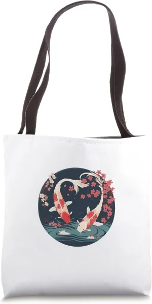 Symbolic RenewalKoi Fish Petals Cherry Blossom Tote Bag