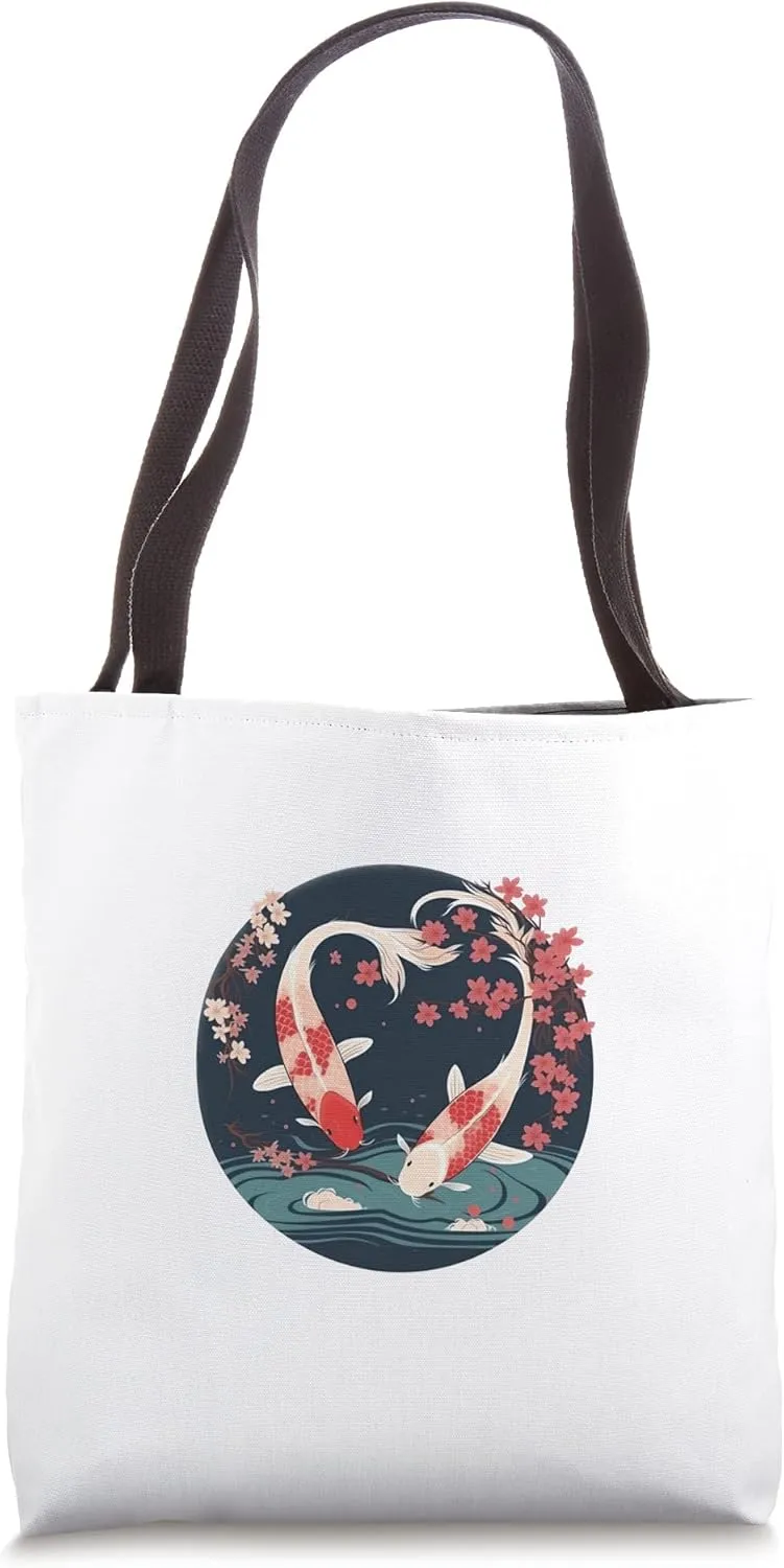Symbolic RenewalKoi Fish Petals Cherry Blossom Tote Bag