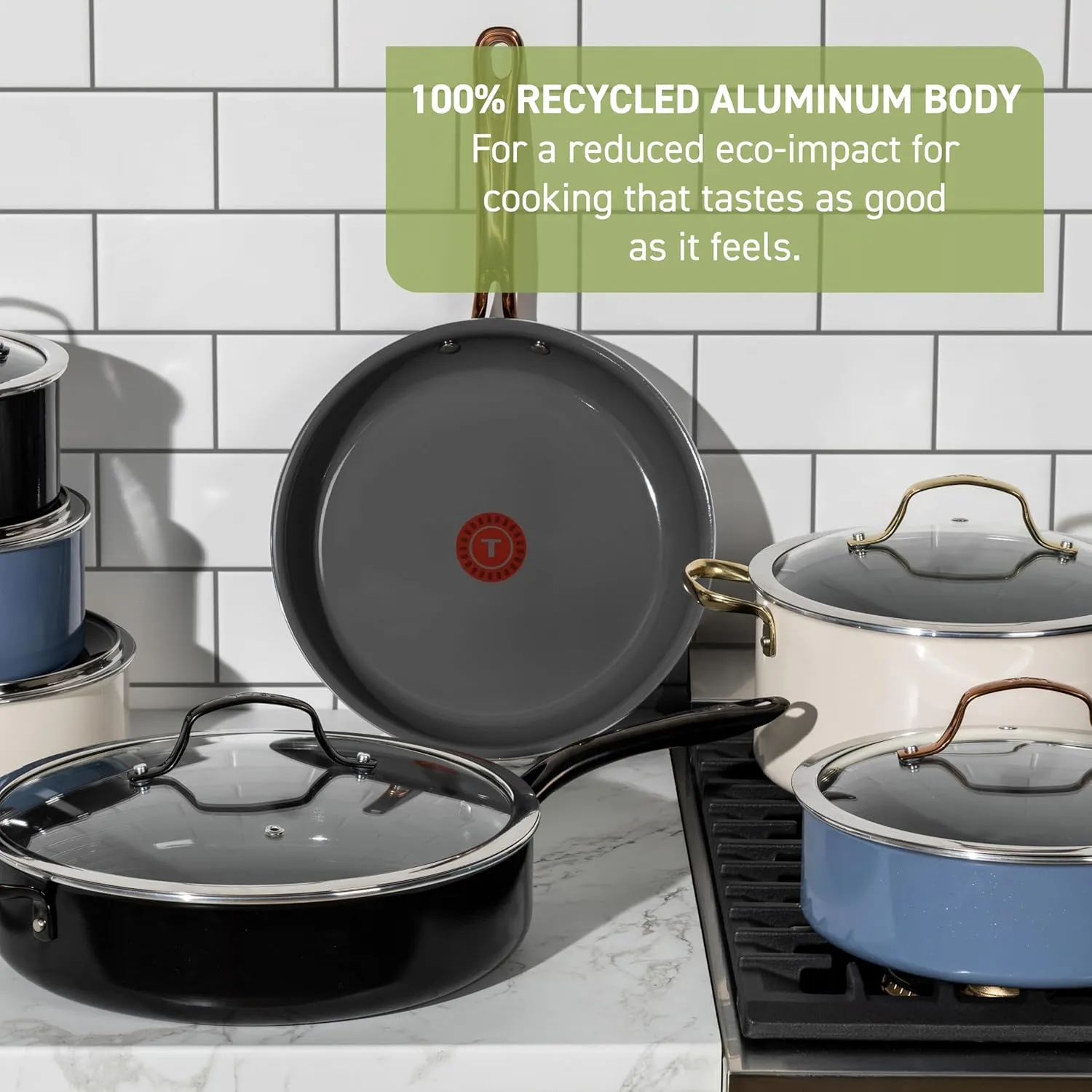 T-Fal Preserve Ceramic, Ceramic Non Stick Jumbo Cooker w/Lid & Handle, 5 Quart, Oven Broiler Safe 350F, Easy Food Release, Saute Pan, Deep Frying Pan, Kitchen, Cookware, Pots and Pans, Rose Gold