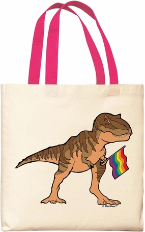T-Rex With Pride Flag Canvas Tote Bag