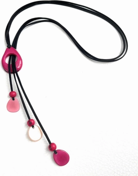 Tagua Necklace in Fuchsia Pink, Organic Tagua Nut Jewelry TAG706, Tagua Lariat Necklace, 30 inch, Adjustable (TAG706FC)