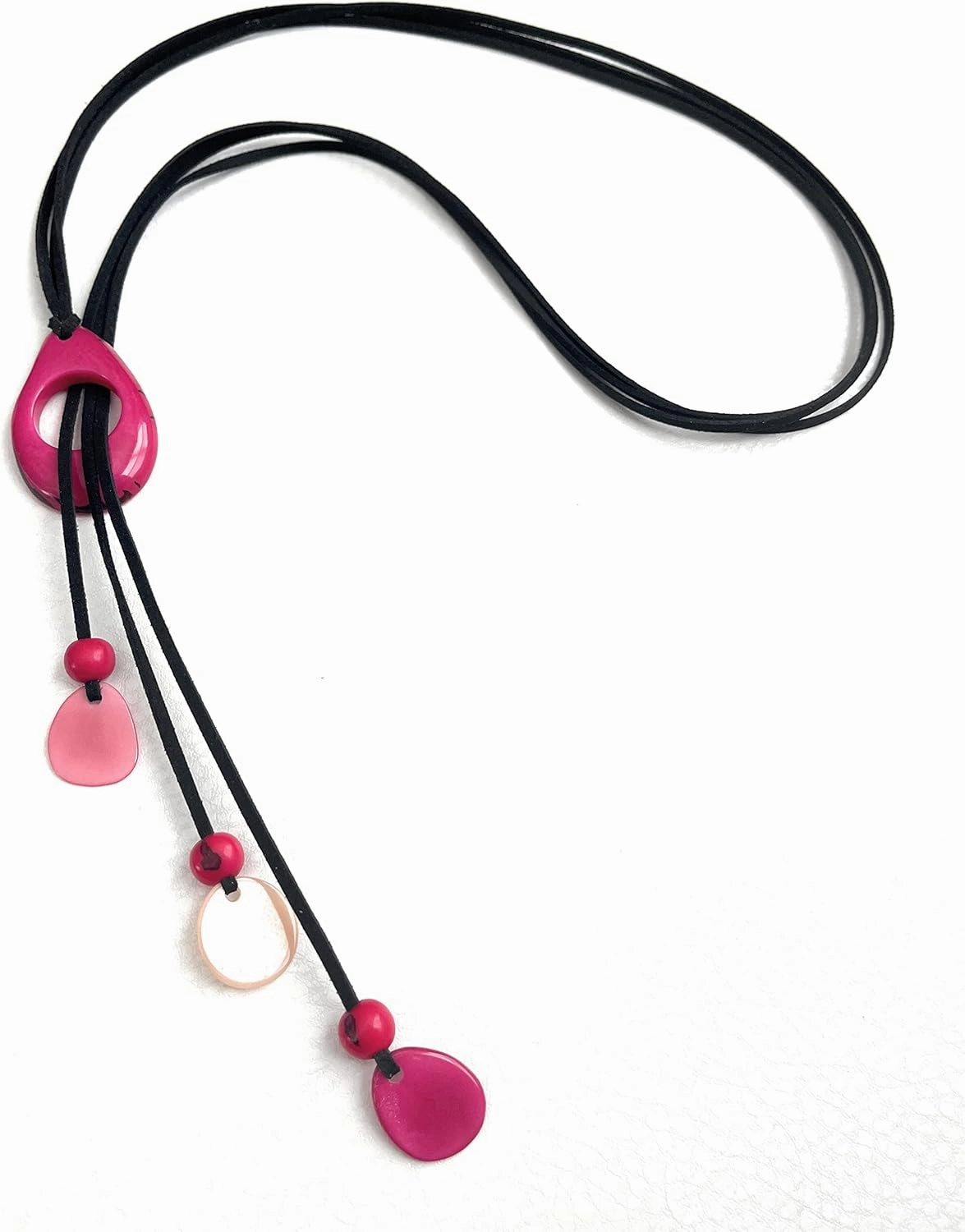 Tagua Necklace in Fuchsia Pink, Organic Tagua Nut Jewelry TAG706, Tagua Lariat Necklace, 30 inch, Adjustable (TAG706FC)