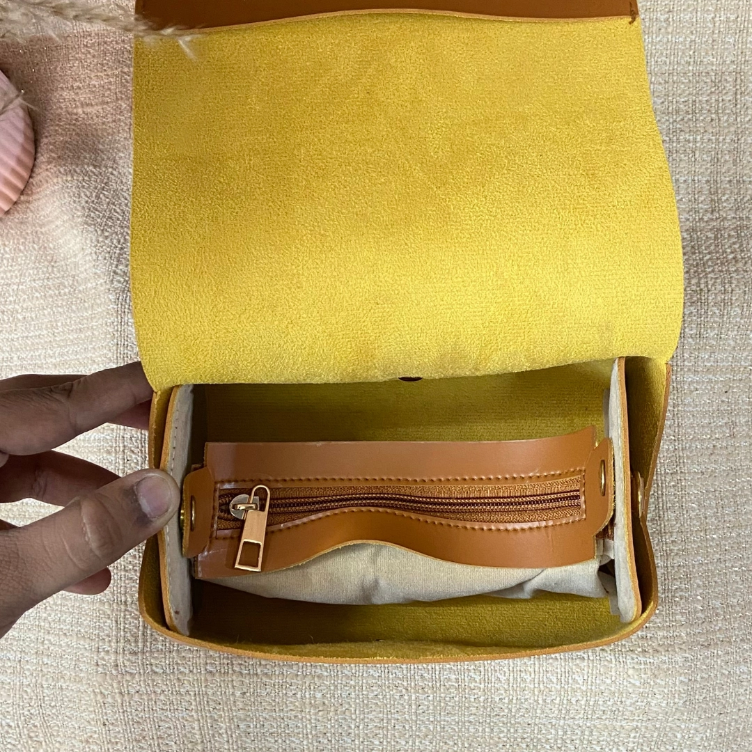 Tan Eva Bag with Pink Multi-color Triangle Belt.