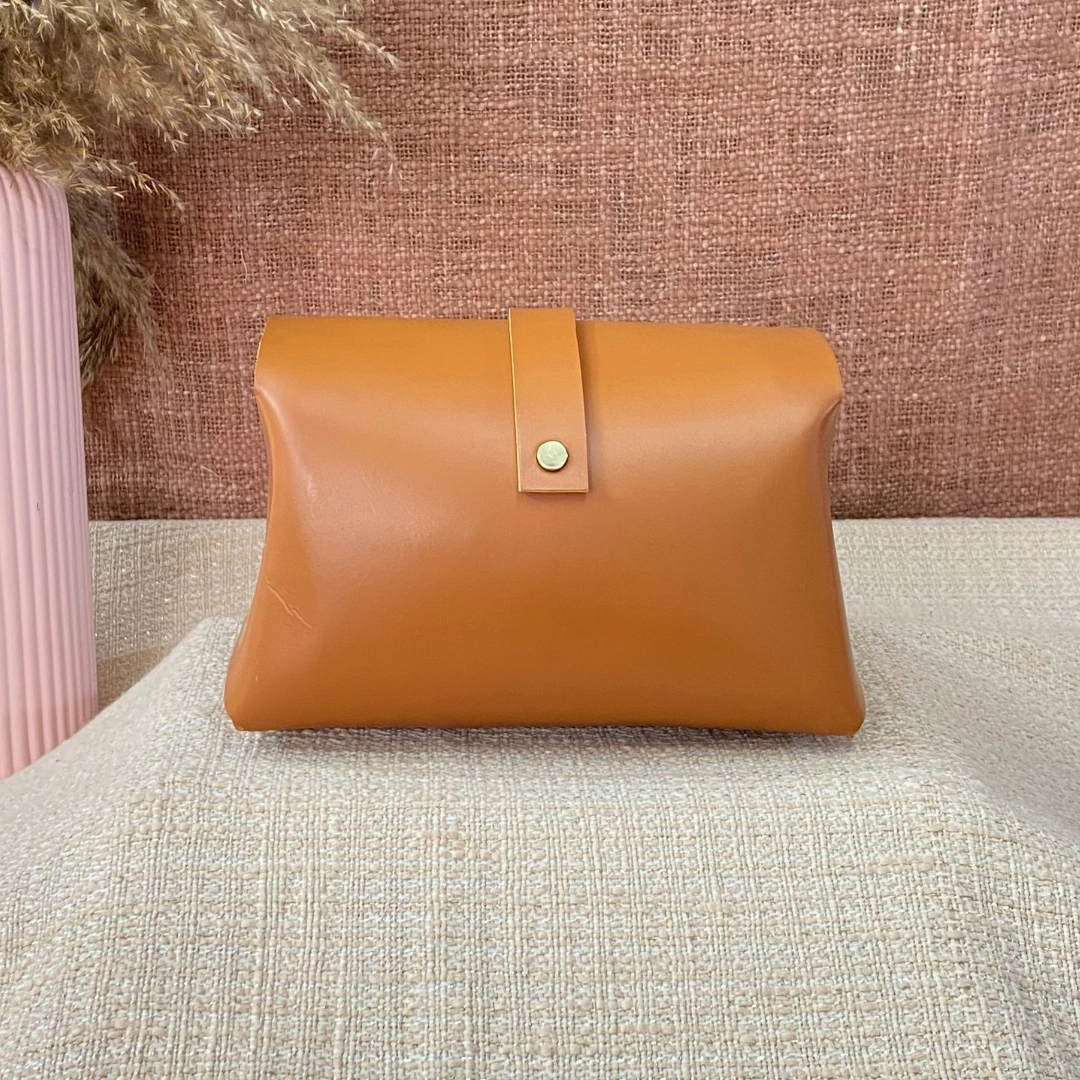 Tan Eva Bag with Pink Multi-color Triangle Belt.