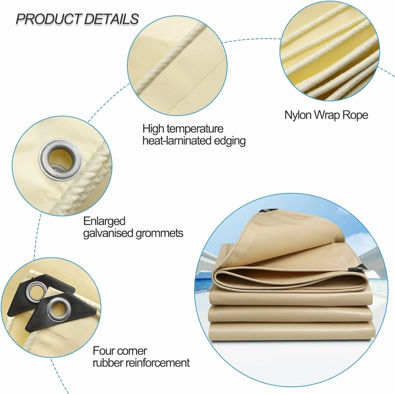 Tarpaulin 2x6m/3x3m/4x6m Waterproof Heavy Duty 500g/㎡ PVC Tarp Sheet Cover for Garden Furniture, Hutch, Trampoline, Wood, Car,Camping or Gardening Canopy Tent, Beige(1x2m)