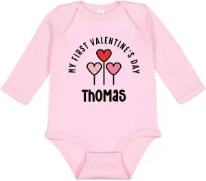 TATY Kids My First Valentine's Day Thomas Long Sleeve Baby Infant One Piece Bodysuit 12 Months Light Pink