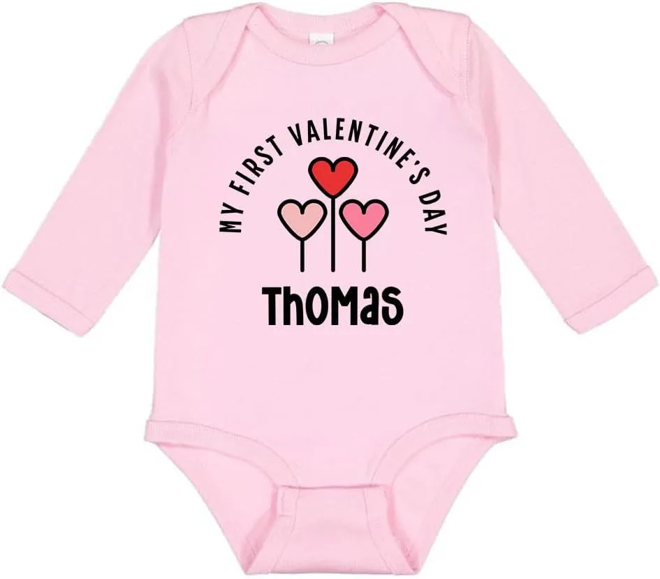 TATY Kids My First Valentine's Day Thomas Long Sleeve Baby Infant One Piece Bodysuit 12 Months Light Pink