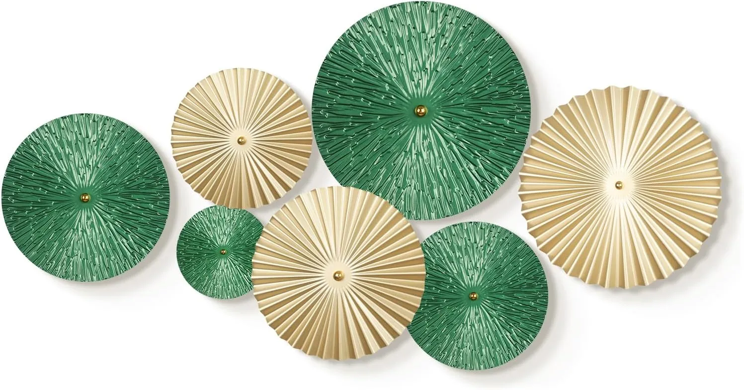 TEIPAI Emerald Green and Gold Wall Decor for Living Room, 7PCS Modern Metal Wall Art Hanging Sculptures for Office Bedroom Decoration, Brass Gold Home Decor for Gallery Wall Guest Room Bathroom