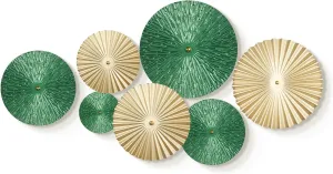TEIPAI Emerald Green and Gold Wall Decor for Living Room, 7PCS Modern Metal Wall Art Hanging Sculptures for Office Bedroom Decoration, Brass Gold Home Decor for Gallery Wall Guest Room Bathroom