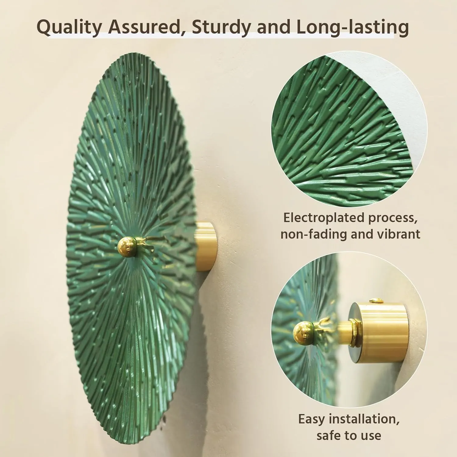 TEIPAI Emerald Green and Gold Wall Decor for Living Room, 7PCS Modern Metal Wall Art Hanging Sculptures for Office Bedroom Decoration, Brass Gold Home Decor for Gallery Wall Guest Room Bathroom