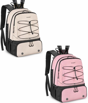 Tennis Bag, Large Tennis Bags For Women, Tennis Backpack with Ventilated Shoe Compartment and Insulated Pocket, Beige & Pink