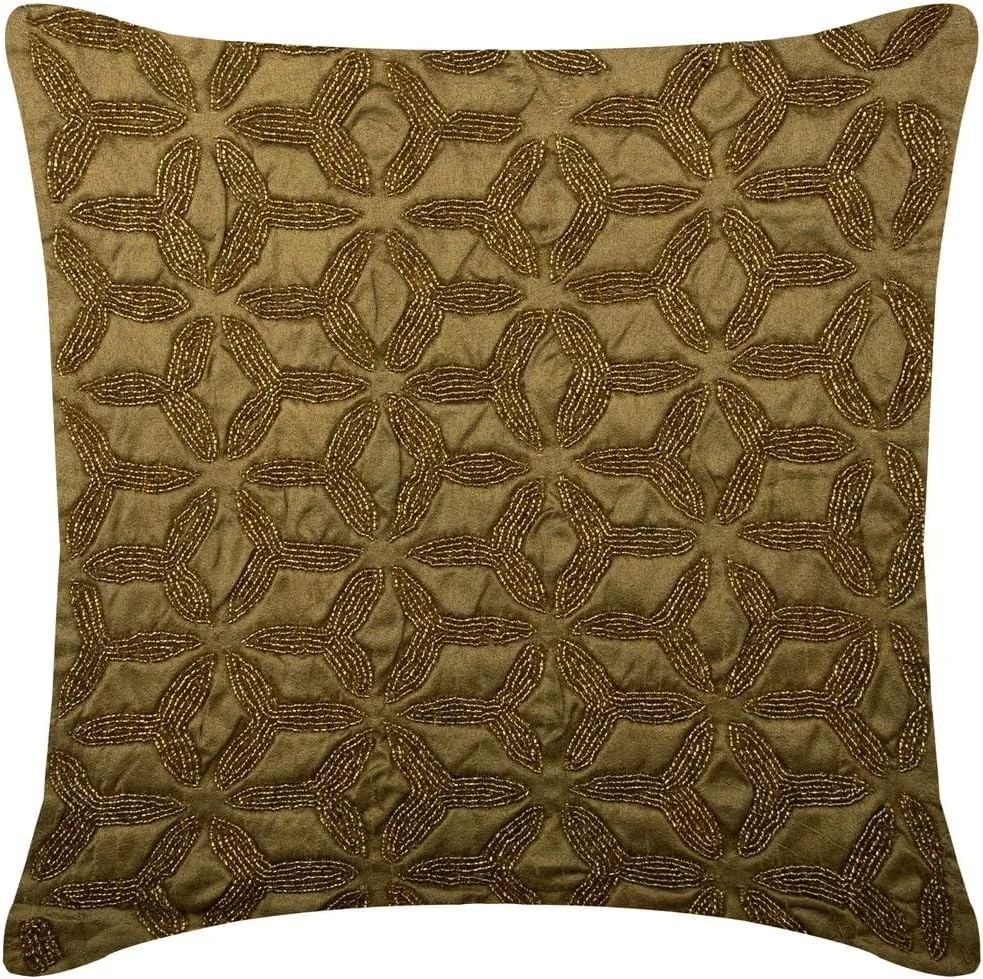 The HomeCentric Cushion Covers, Gold Pillow Cover, Metallic Lattice Trellis Pillow Cover, 14x14 inch (35x35 cm) Pillow Cover, Square Silk Pillowcase, Geometric Art Easter - Gold Trinity