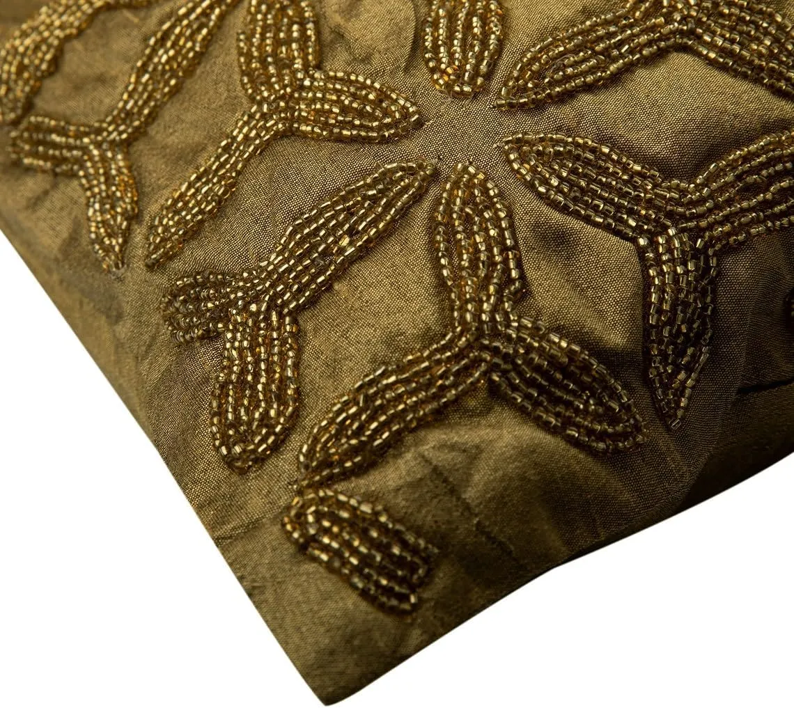 The HomeCentric Cushion Covers, Gold Pillow Cover, Metallic Lattice Trellis Pillow Cover, 14x14 inch (35x35 cm) Pillow Cover, Square Silk Pillowcase, Geometric Art Easter - Gold Trinity