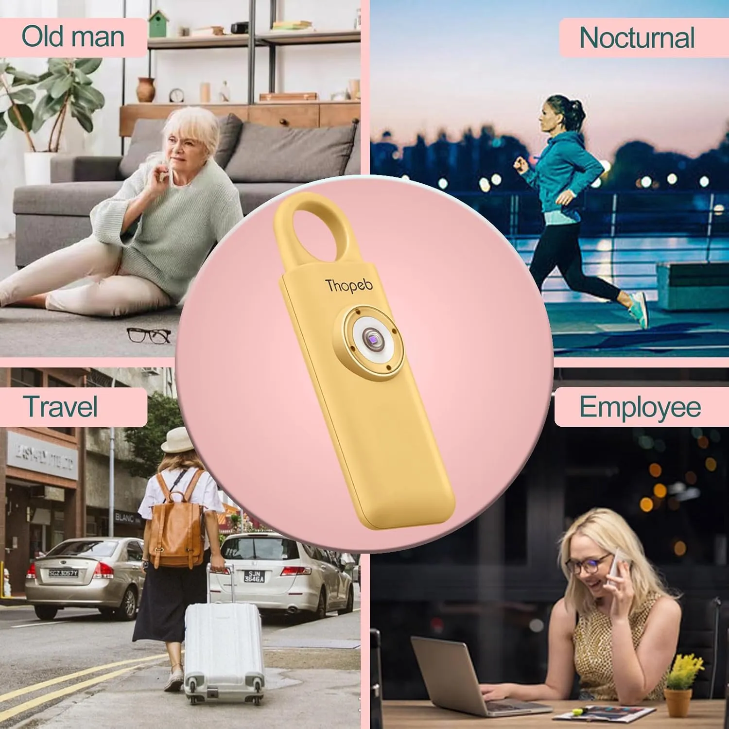 The Original Personal Safety Alarm for Womenn by Women– Loud Siren Birdie Sound, Strobe SOS LED Light, Be Safe with Personal Alarm– Self Defense Keychain for College Essentials (Metallic Gold)