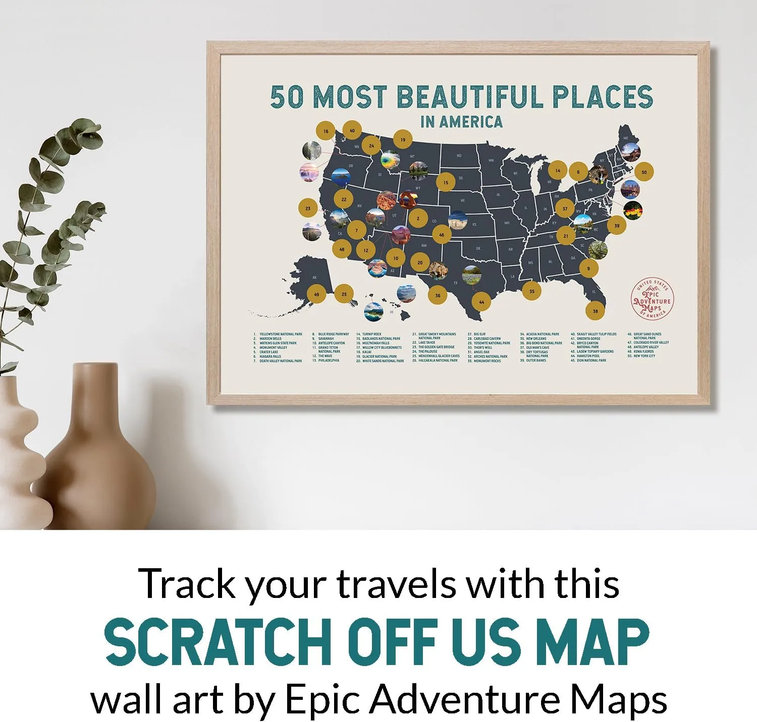 The United States' Most Beautiful Places - Scratch off Poster of the USA - US Wall Art, Mark Your Adventures - Travel Gift for Travelers, Beige, 36 x 24 Inches