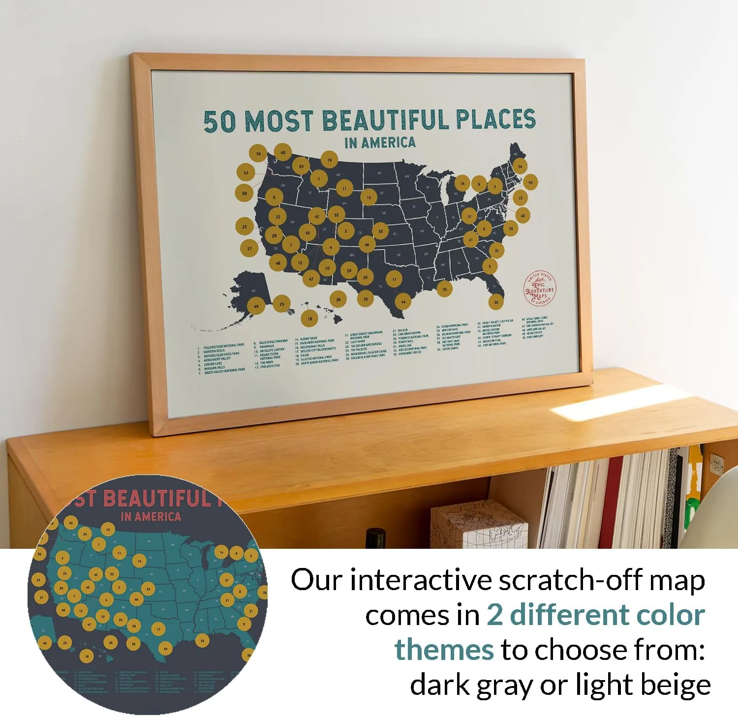 The United States' Most Beautiful Places - Scratch off Poster of the USA - US Wall Art, Mark Your Adventures - Travel Gift for Travelers, Beige, 36 x 24 Inches