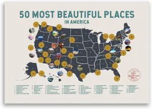 The United States' Most Beautiful Places - Scratch off Poster of the USA - US Wall Art, Mark Your Adventures - Travel Gift for Travelers, Beige, 36 x 24 Inches