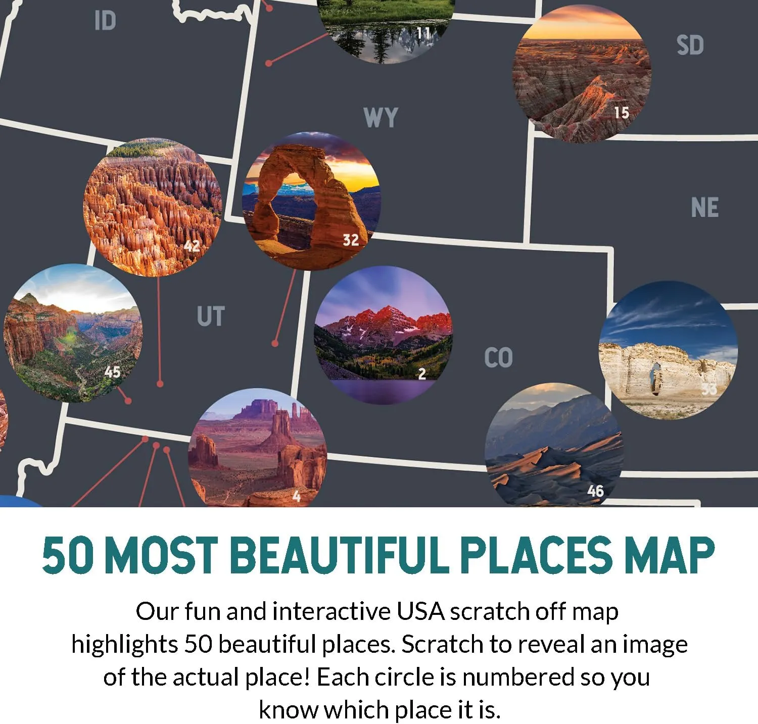 The United States' Most Beautiful Places - Scratch off Poster of the USA - US Wall Art, Mark Your Adventures - Travel Gift for Travelers, Beige, 36 x 24 Inches