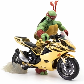 The Loyal Subjects Teenage Mutant Ninja Turtles BST AXN Raphael 5-inch Action Figure with Metallic Gold Motorcycle Set - 2023 Limited Edition SDCC Exclusive