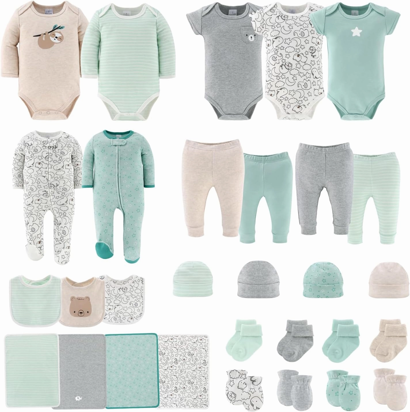 The Peanutshell Baby Layette Gift Set for Baby Boys or Girls - 30 Piece New Born Baby Unisex Gift Set, Baby Clothes & Newborn Essentials Must Haves - Newborn Baby Clothes 0-3 Months - Restful Basics