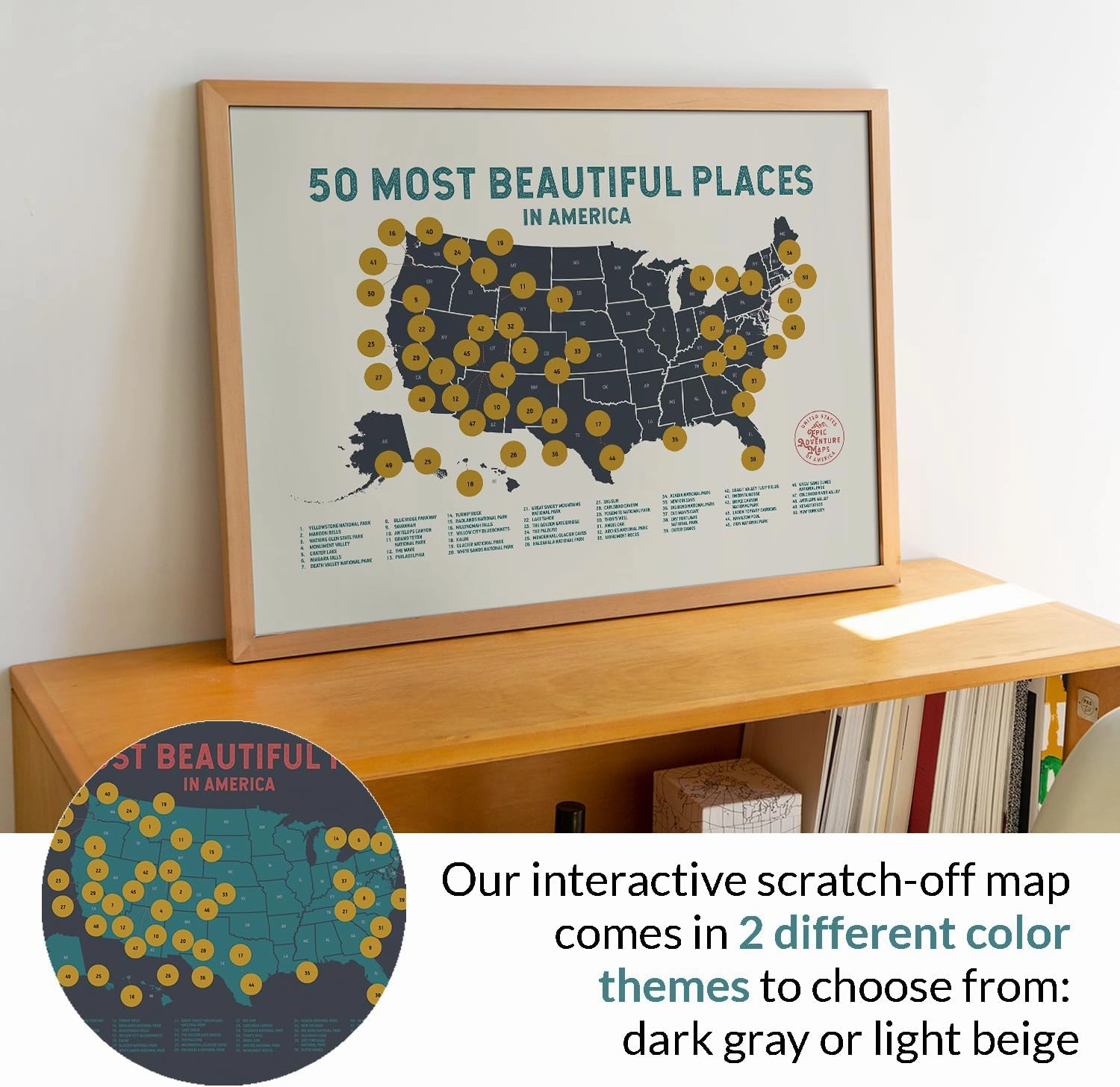 The United States' Most Beautiful Places - Scratch off Poster of the USA - US Wall Art, Mark Your Adventures - Travel Gift for Travelers, Beige, 36 x 24 Inches