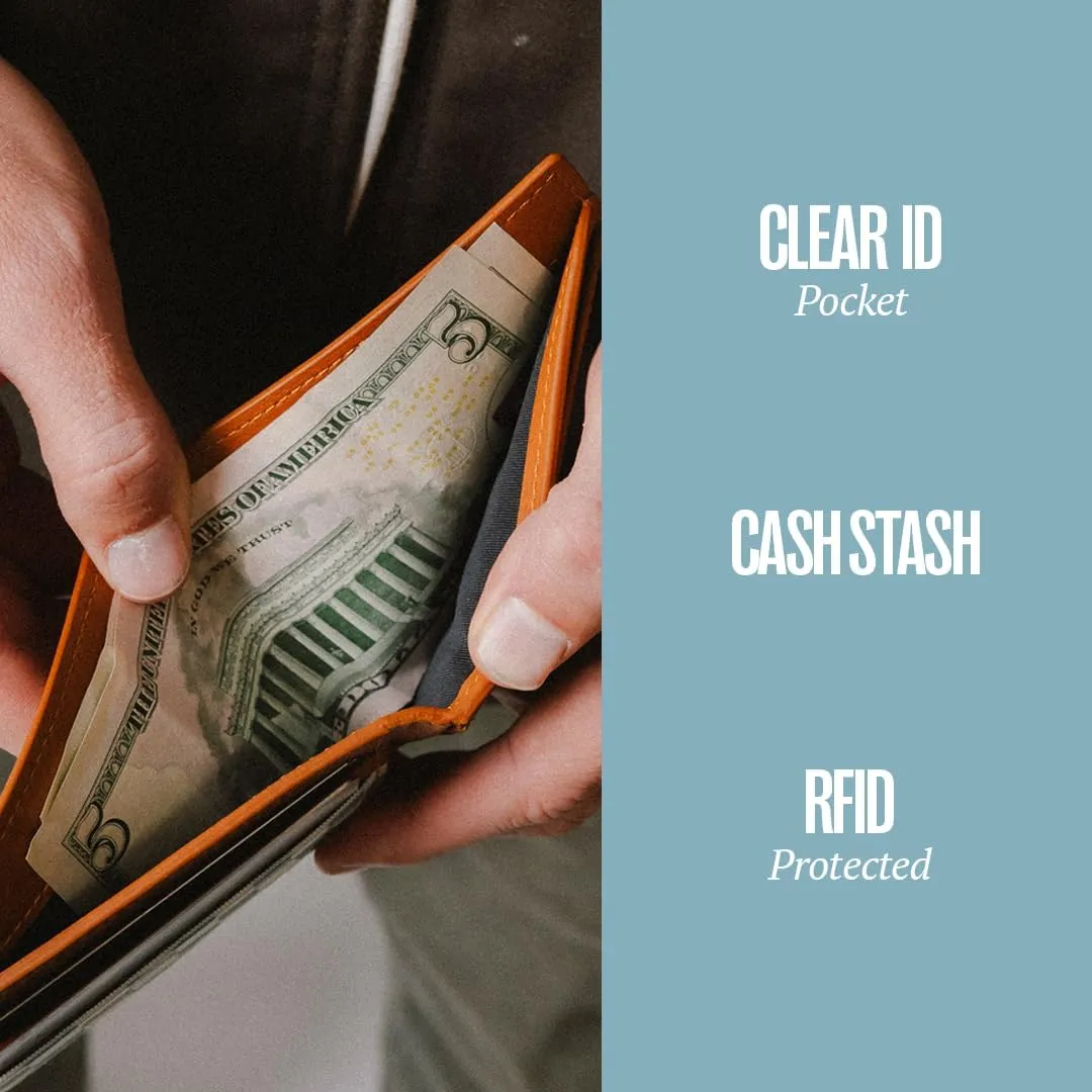 Thread Wallets Cash Bifold Wallet - Compact Wallet for Cash with Clear ID Window & Storage for 4-10 Cards with Vegan Leather (Jupiter Aqua)
