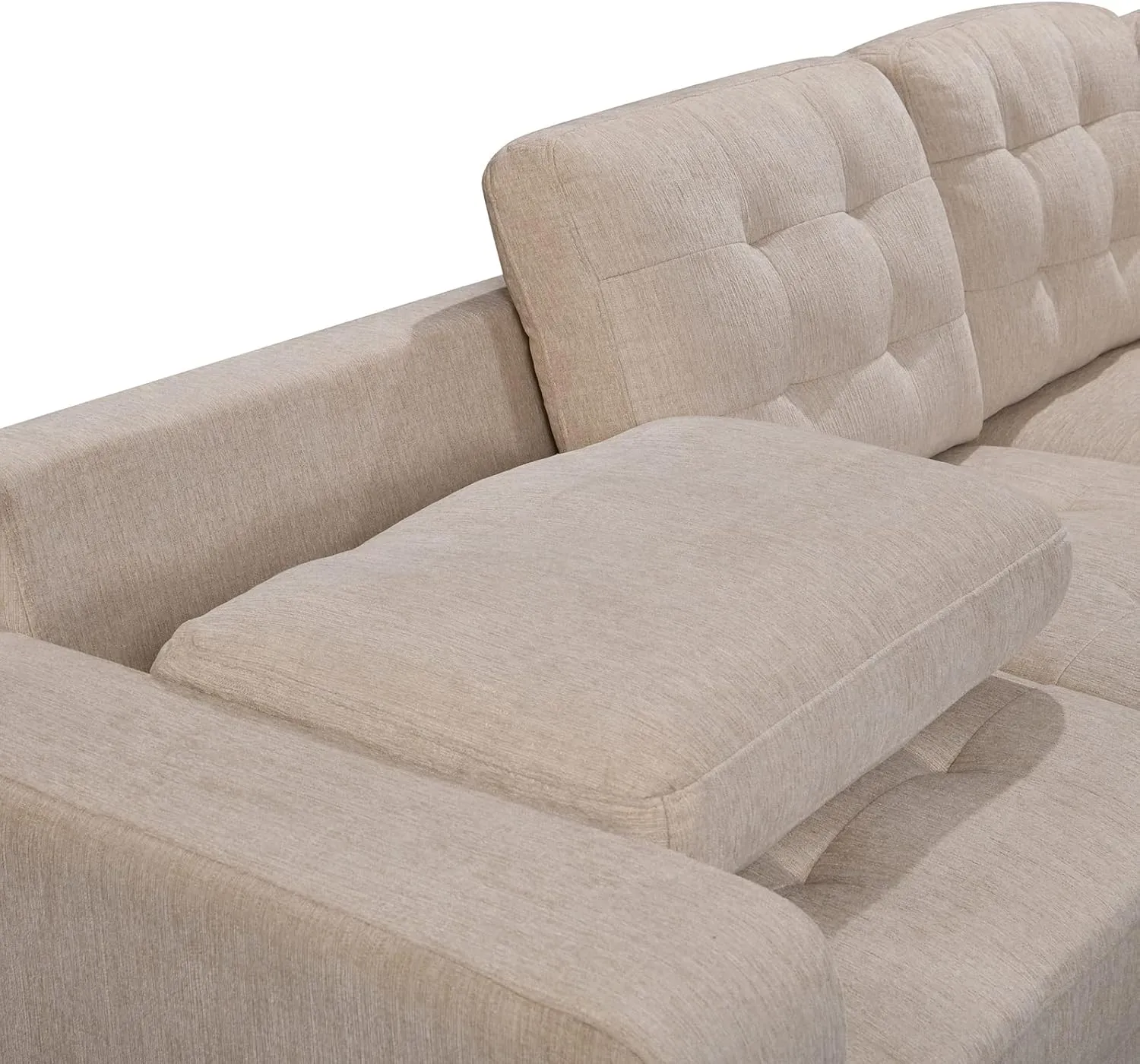 THSUPER 149'' Oversized Sectional Sleeper Sofa Couch with Chaise Lounge and Pull Out Bed, 7-Seater U-Shaped Sectionals Couches with Cuddler for Living Room. Beige Chenille