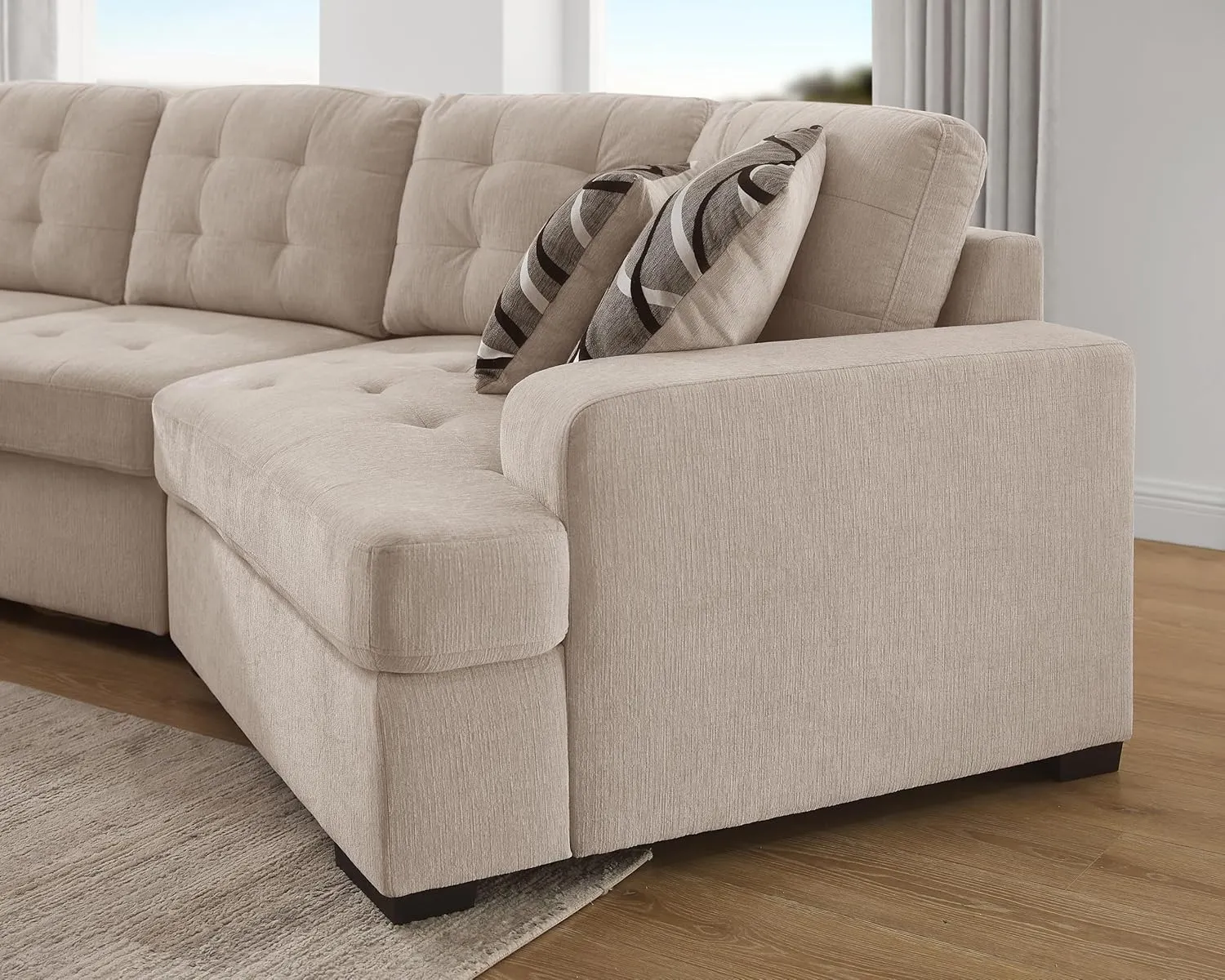 THSUPER 149'' Oversized Sectional Sleeper Sofa Couch with Chaise Lounge and Pull Out Bed, 7-Seater U-Shaped Sectionals Couches with Cuddler for Living Room. Beige Chenille