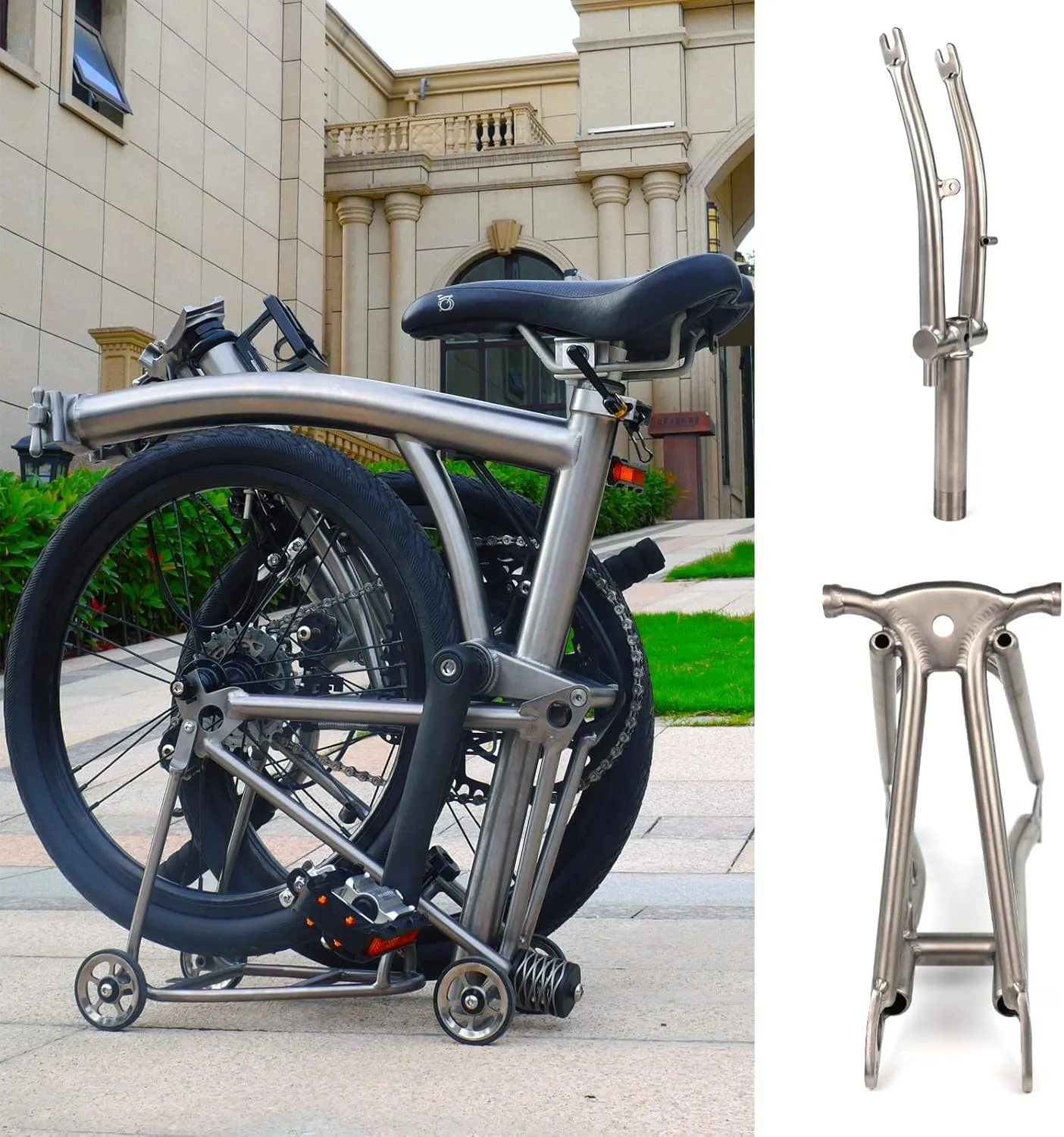 TIBROMTACK Titanium Fork and Rear Triangle for Brompton Bicycle 16 Inches Ultra Light Folding Bike Grade9 Ti Frame