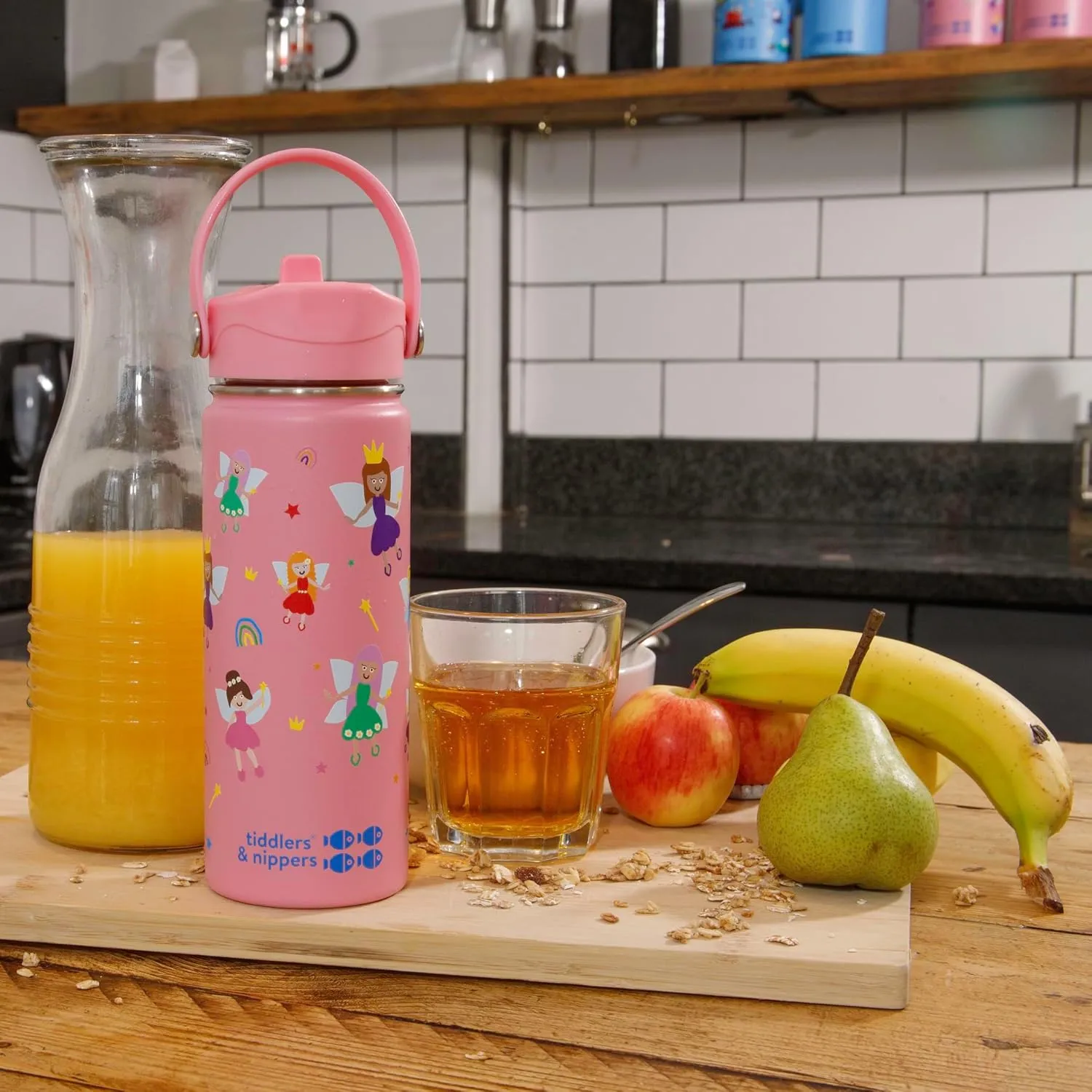 Tiddlers & Nippers 18oz Stainless Steel Vacuum Insulated Double Wall Kids Reusable Water Bottle with Leak Proof Straw 500ml | Keeps Cool for 24hrs & Warm for 10hrs   (Fabulous Fairies)