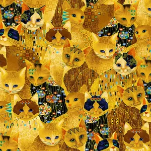 Timeless Treasures Cleo CM1881 Gold Golden Bejeweled Cats - Metallic