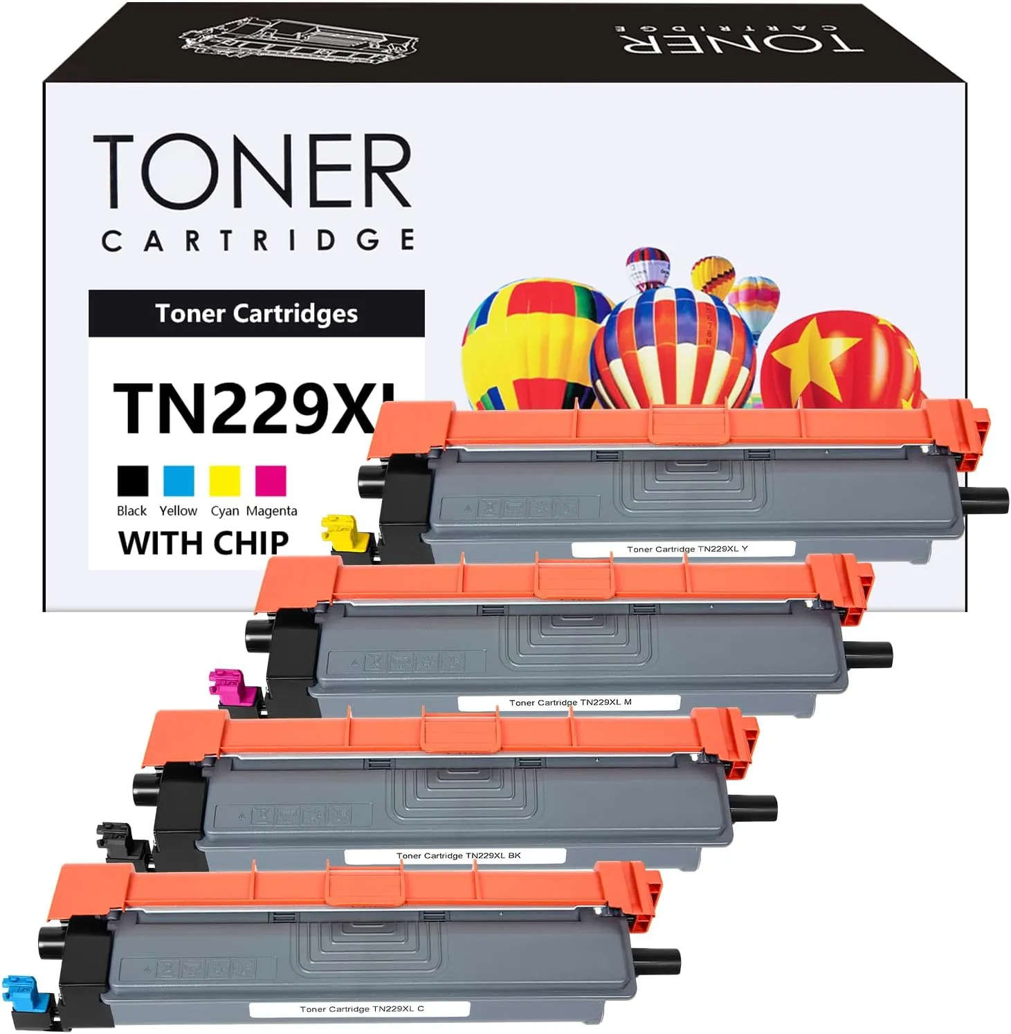 TN229XL TN229 Toner Cartridges 4 Pack for Brother TN229XL TN-229XL TN229 XL to use with MFC-L3780CDW MFC-L3720CDW HL-L3280CDW HL-L3220CDW MFC-L3765CDW HL-L3300CDW HL-L3295CDW Printer(B/C/M/Y)