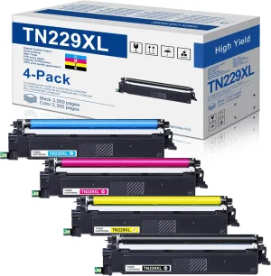 TN229XL Toner Cartridges 4 Pack Replacement for Brother TN-229XL TN229 for MFC-L3720CDW MFC-L3780CDW HL-L3220CDW HL-L3280CDW HL-L3300CDW Printer (TN229XLBK/C/M/Y, TN-229)