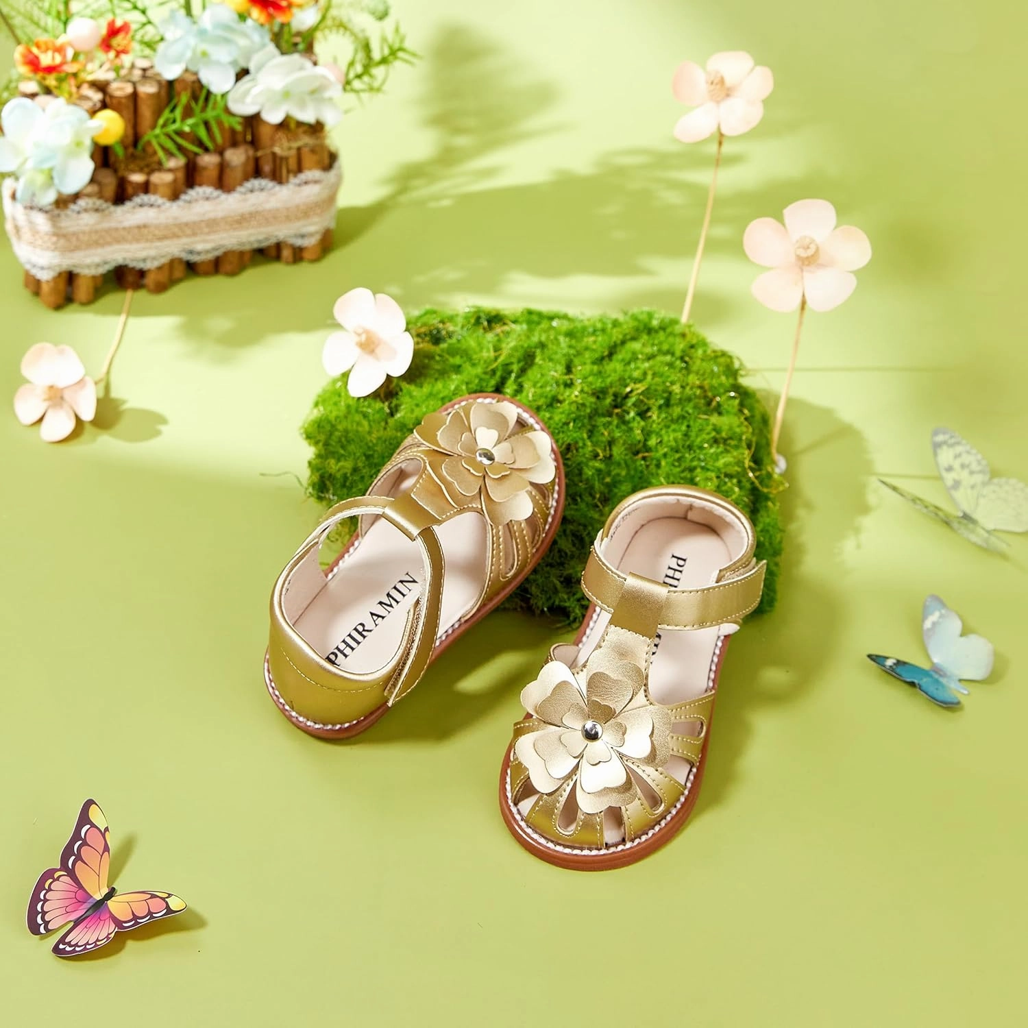 Toddler Little Girl Summer Sandals - Flower Girl Close Toe Dress Shoes Flats Wedding Princess