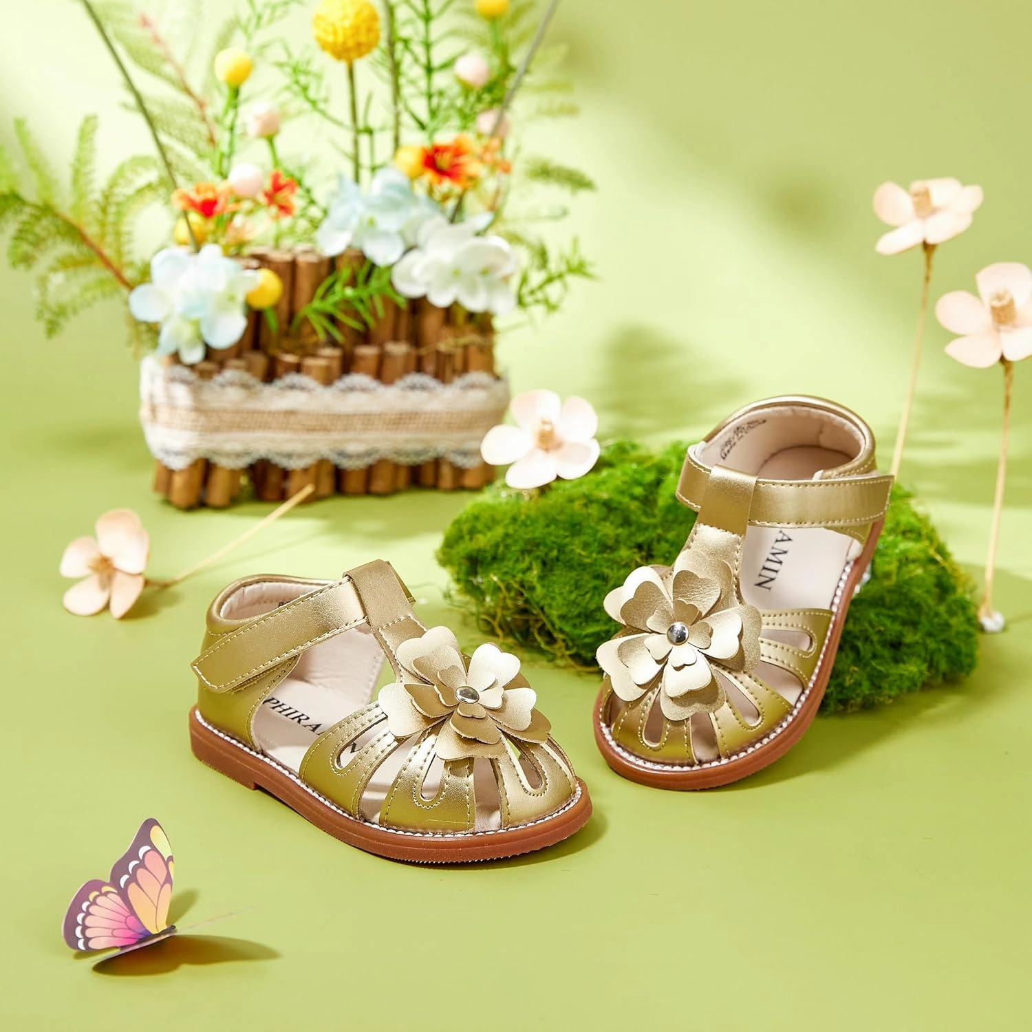 Toddler Little Girl Summer Sandals - Flower Girl Close Toe Dress Shoes Flats Wedding Princess