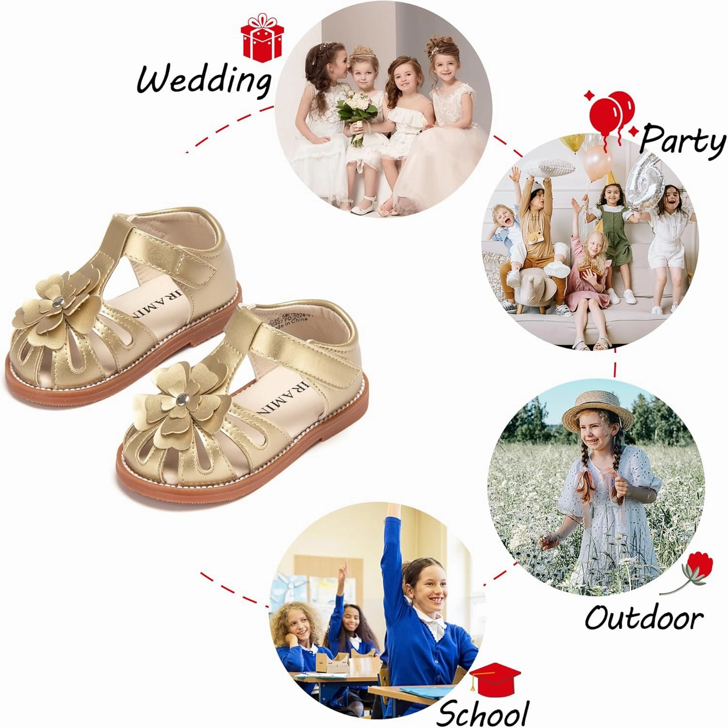 Toddler Little Girl Summer Sandals - Flower Girl Close Toe Dress Shoes Flats Wedding Princess