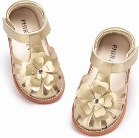 Toddler Little Girl Summer Sandals - Flower Girl Close Toe Dress Shoes Flats Wedding Princess