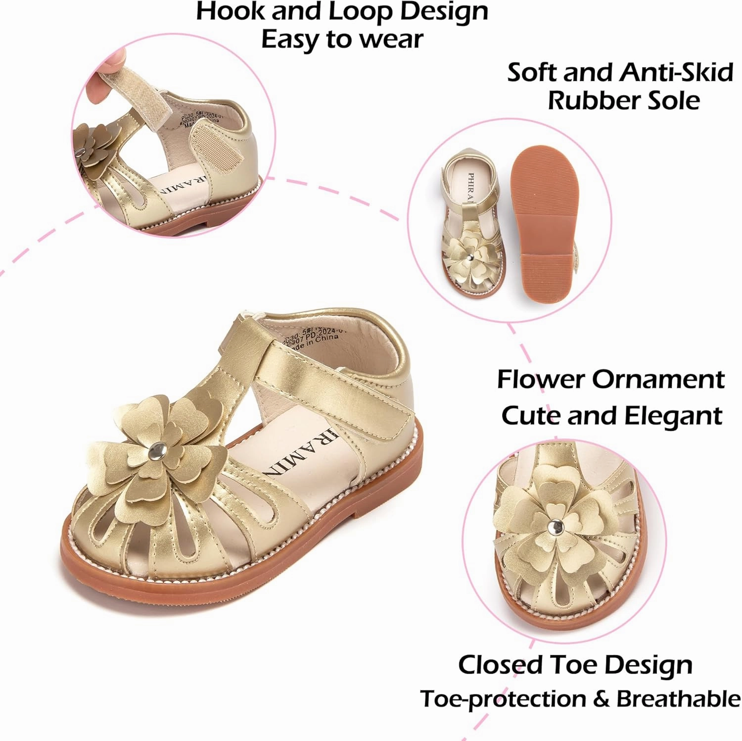 Toddler Little Girl Summer Sandals - Flower Girl Close Toe Dress Shoes Flats Wedding Princess