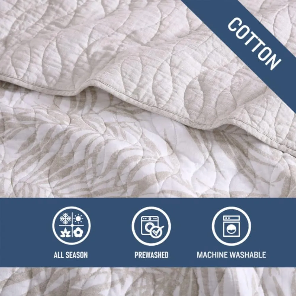 Tommy Bahama - King Quilt Set, Reversible Cotton Bedding with Matching Shams, Tropical Super Soft Bedding Set (Palmday Beige, King)