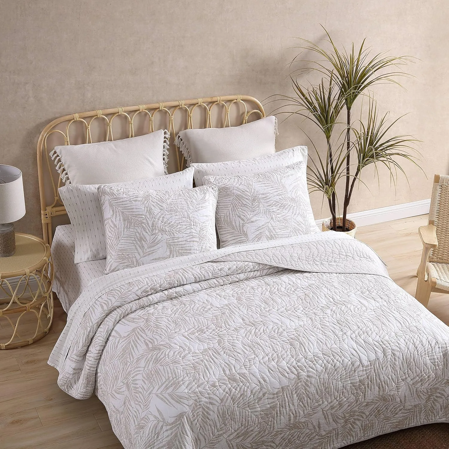 Tommy Bahama - King Quilt Set, Reversible Cotton Bedding with Matching Shams, Tropical Super Soft Bedding Set (Palmday Beige, King)