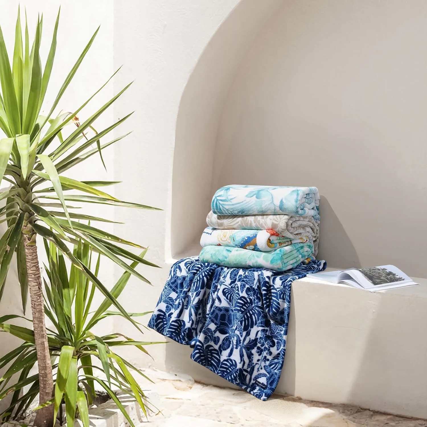 Tommy Bahama - Throw Blanket, Plush Fleece Bedding, Tropical Bedding Set for Bed or Couch (Costa Blanca Beige, 50" x 70")