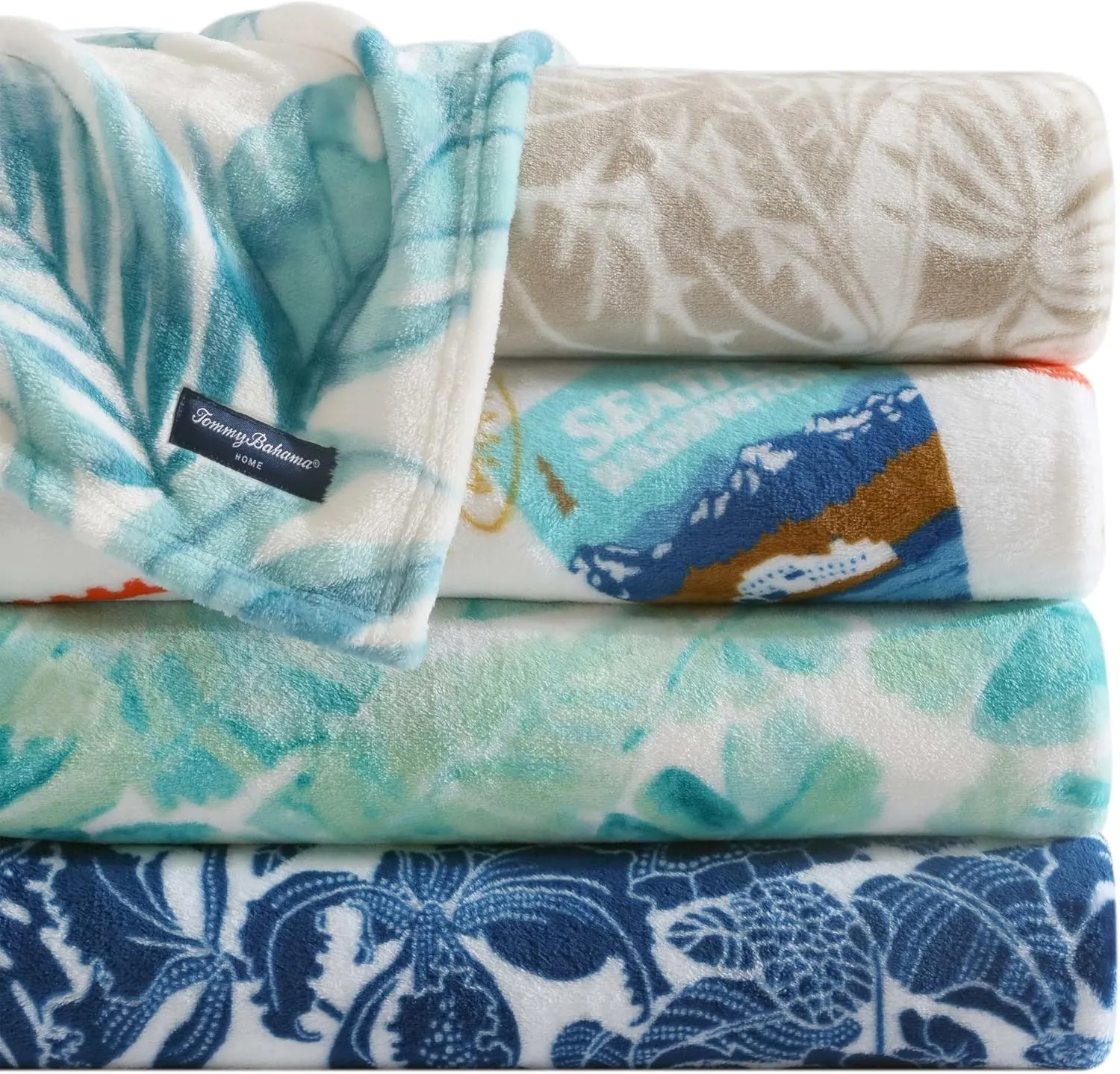Tommy Bahama - Throw Blanket, Plush Fleece Bedding, Tropical Bedding Set for Bed or Couch (Costa Blanca Beige, 50" x 70")