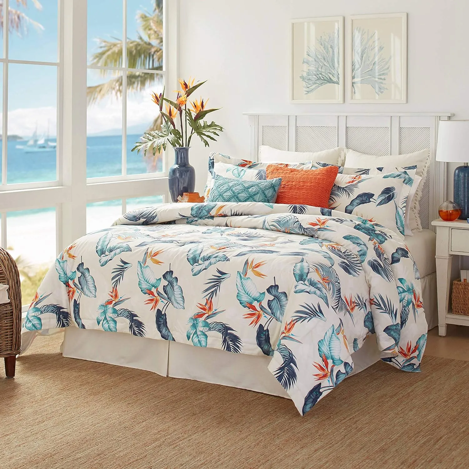 Tommy Bahama Throw Pillow Soft Cotton with Zipper Closure, Tropical Design, Ideal for Bed or Couch, 1 Count (Pack of 1), Island Essentials Orange