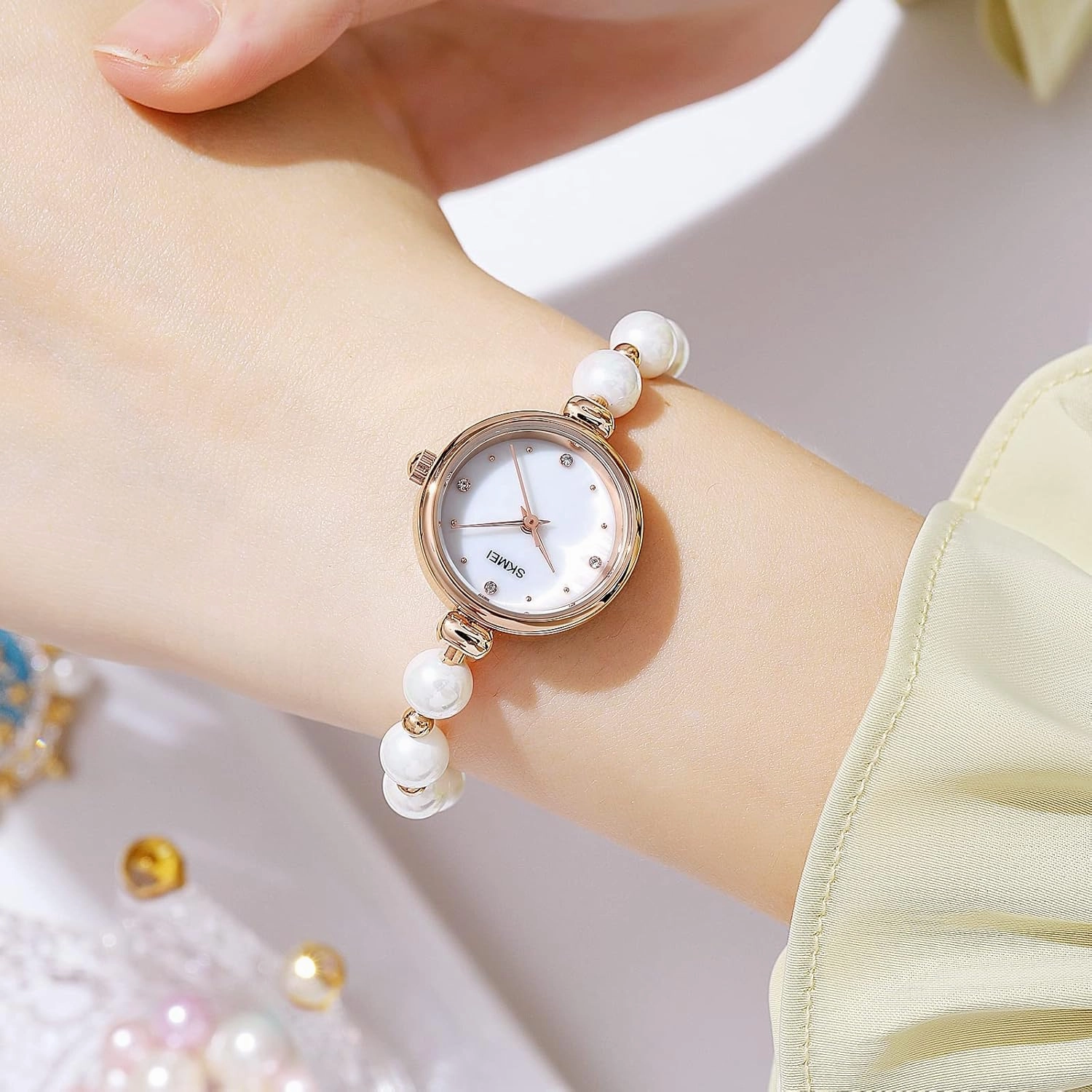 Tonnier Watches Women Analog Quartz Watch Mosaic with Diamonds Bracelet Dress Watch for Female Waterproof Wristwatch with Rose Gold Bracelet