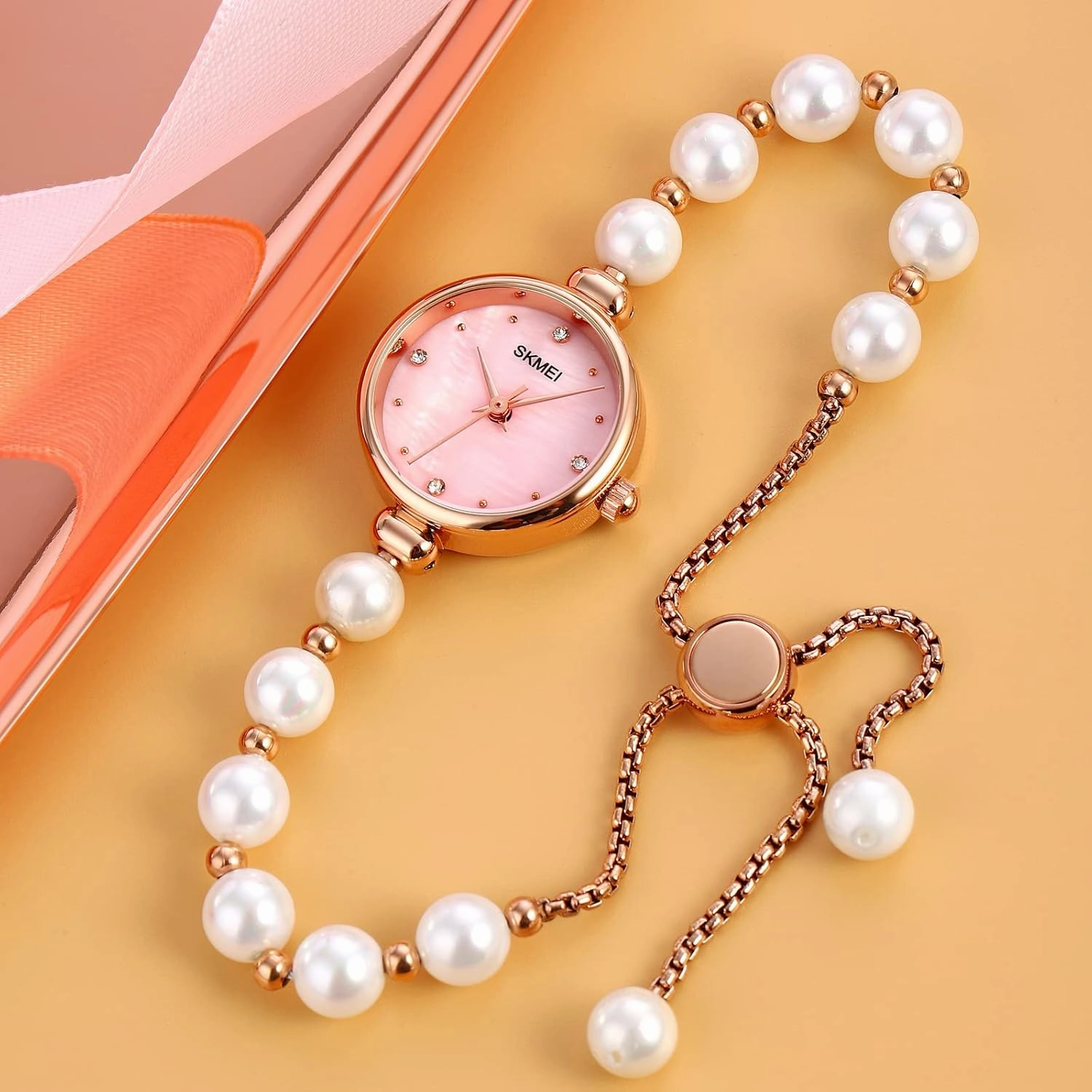 Tonnier Watches Women Analog Quartz Watch Mosaic with Diamonds Bracelet Dress Watch for Female Waterproof Wristwatch with Rose Gold Bracelet