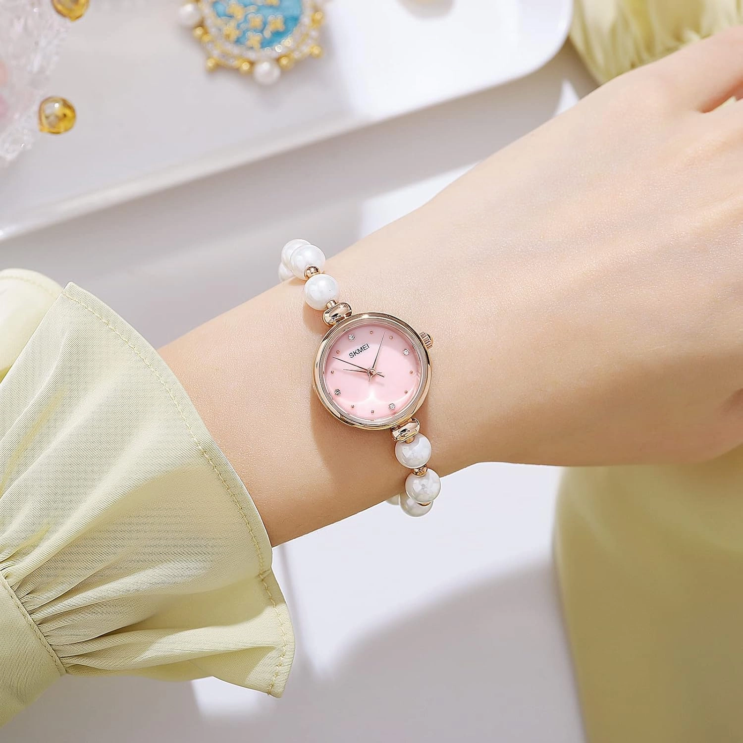 Tonnier Watches Women Analog Quartz Watch Mosaic with Diamonds Bracelet Dress Watch for Female Waterproof Wristwatch with Rose Gold Bracelet